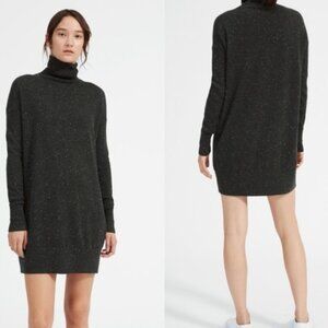 Autumn Cashmere Turtleneck Sweater Mini Dress in Gray/Black Speckle Medium